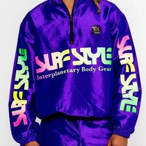 Surf Style Purple Iridescent Pullover ¼ Zip Windbreaker Jacket Neon Unisex LG